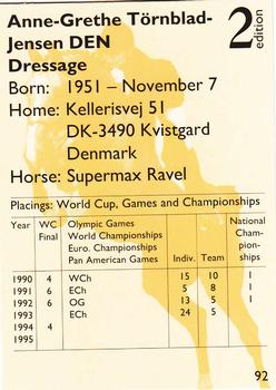 1995 Collect-A-Card Equestrian #92 Anne-Grethe Tornblad-Jensen / Supermax Ravel Back
